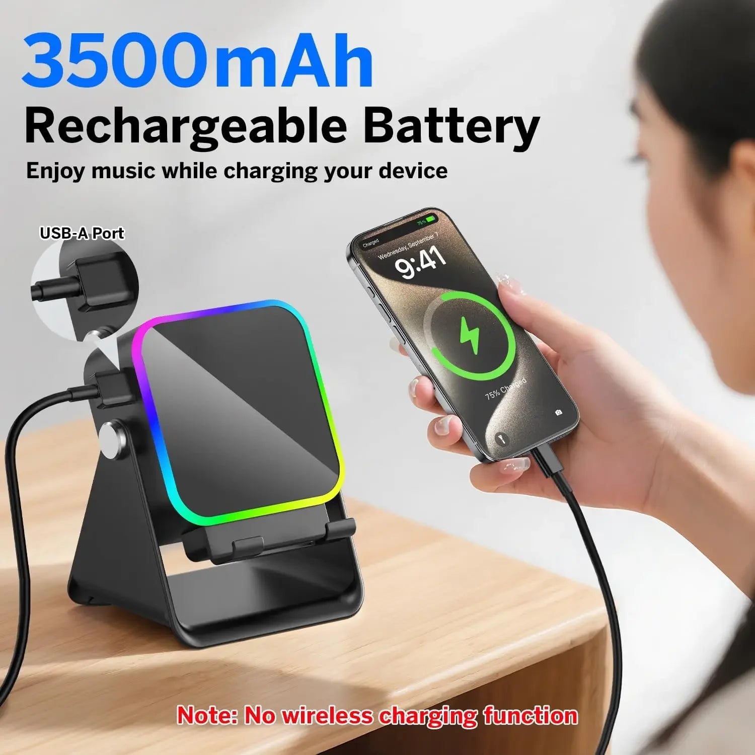 5 In 1 Wireless Induction Speaker Phone Holder with 8 RGB Modes HIFI Sound Bluetooth Desktop Stand
