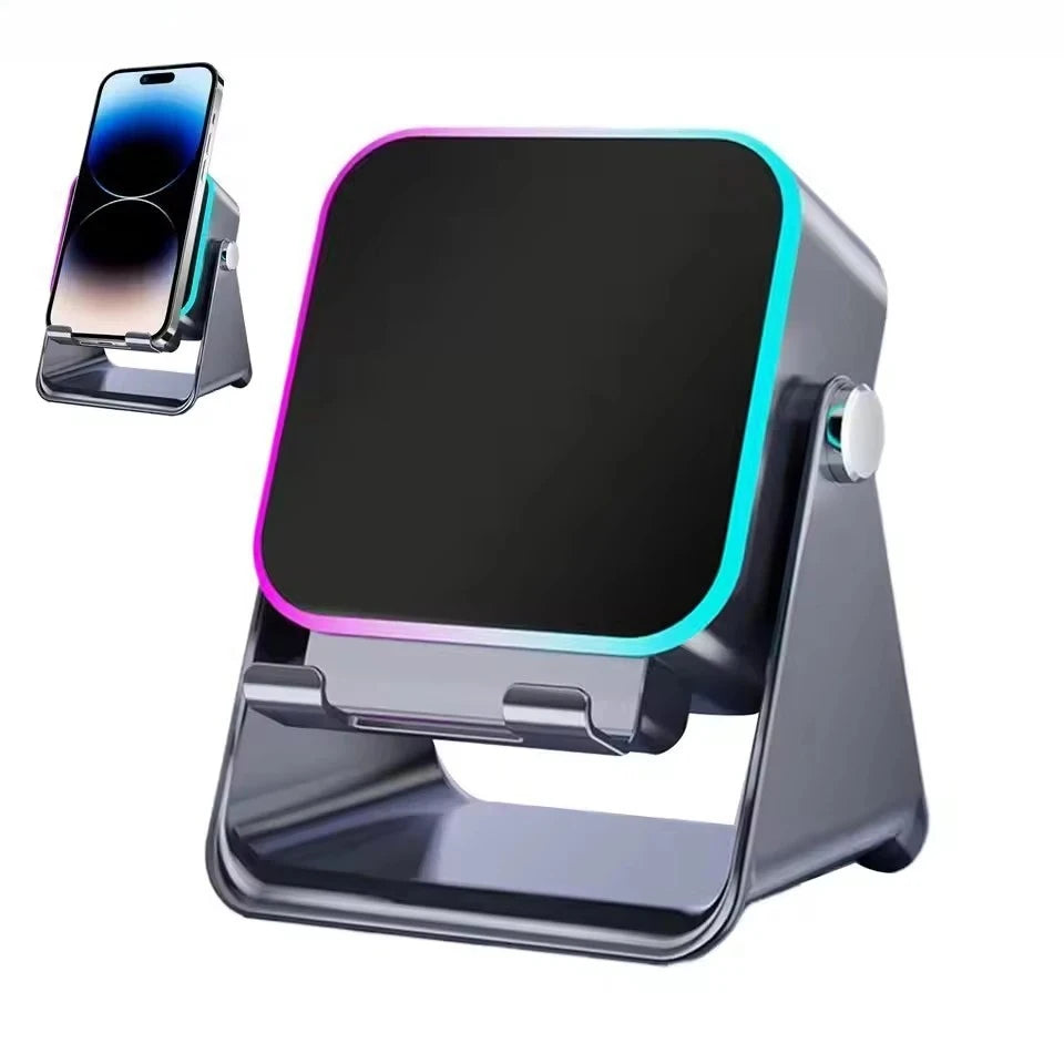 5 In 1 Wireless Induction Speaker Phone Holder with 8 RGB Modes HIFI Sound Bluetooth Desktop Stand
