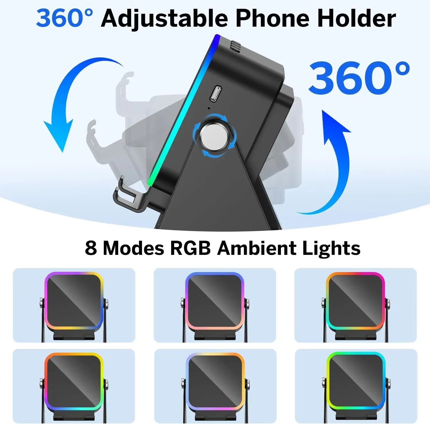 5 In 1 Wireless Induction Speaker Phone Holder with 8 RGB Modes HIFI Sound Bluetooth Desktop Stand